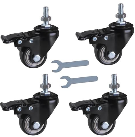 GIVIHGETI 4 Stück Lenkrollen 50mm(2 Zoll) Möbelrollen mit Bremsen Transportrollen, Schaftdurchmesser 10mm, Schaftlänge 25mm, Tragkraft 70kg pro Rad, Rollen für Möbel 4er Set Schwerlastrollen Schwarz