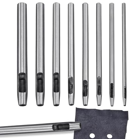 8er Stanzwerkzeug Set Lochstanzer Öse Runde 1.5-5mm Rostfreier Edelstahl Locheisen Satz für Leder Hohe Härte Locheisen Set für Uhrenarmband Dichtung Gürtel Schuh Stoff Leinwand Kleidung