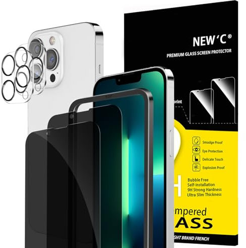 NEW'C Kit de 4, 2 x Verre Trempé Anti-Espion pour iPhone 13 Pro Max (6,7 Pouces) et 2 x Protection Caméra Arrière - Kit Outil d'Installation Facile - Angle de Confidentialité 28 Degrés Amélioré
