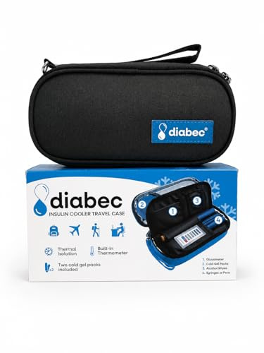 DIABEC Bolso de Viaje para Insulina Estuche Isotérmico con 2 Bolsas de Gel – Mantiene <8°C hasta 8h – Compacto, Ligero, Impermeable (Negro)