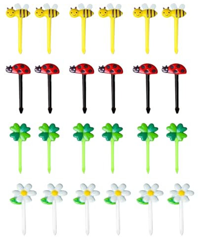 WLVinson 24 Stück Obstgabeln Kinder Food Picks Cartoon Augen Piekser Brotdosen Zubehör Bento Box Zubehör Fruchtgabel aus Kunststoff für Erwachsene Desserts Obst Mittagessen Party