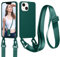 Woijrly Coque pour iPhone 13/14 avec Cordon, Collier pour Étui en Silicone Liquide avec Portable Sangle réglable Bandouilière Lanyard Colliers, Housse Anti-Choc Case iPhone 14 Lanière, Vert