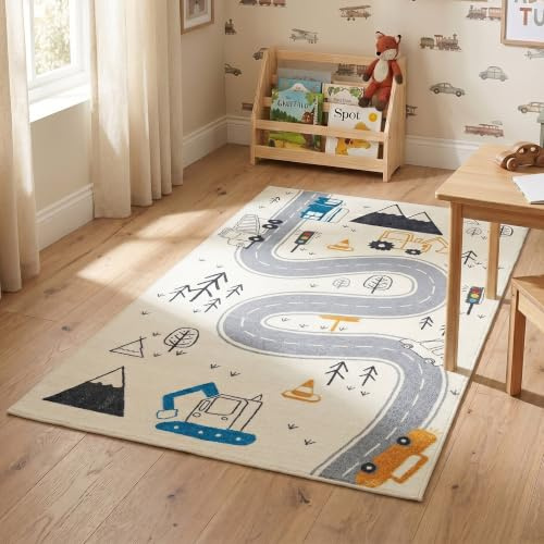Little Olly Spielteppich Auto - Dex Road Blau | Roadtrip! - 120x170cm - Autoteppich Kinder