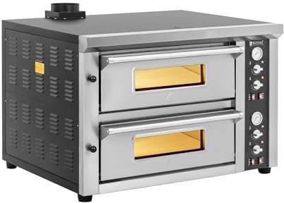 Royal Catering Forno elettrico per pizza 4+4 x 33 cm 2 camere 8.400 W 400 V Pietra chamotte Forno elettrico per pizza Forno pizza professionale