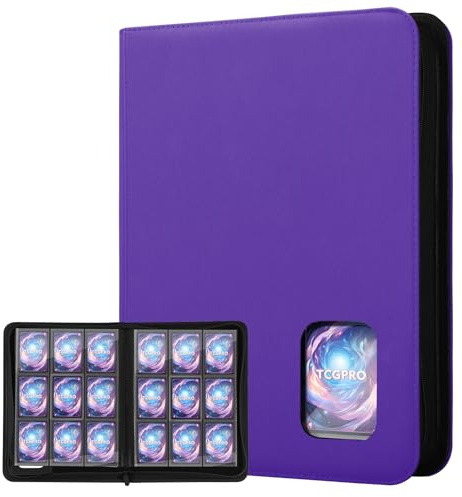 TCGPRO Sammelkarten Album mit Sichtfenster, 540 Sammelalbum Karten Kapazität, Card Binder mit 9 Seitliche Pocket und Reißverschluss, Trading Card Album für MTG, TCG, Sports Cards etc. Lila