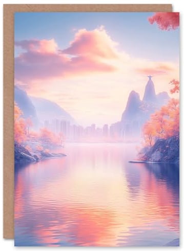 Artery8 Greeting Card Rio De Janeiro Coastal View Fantasy Landscape Blank For Him Or Her Art Farewell Card