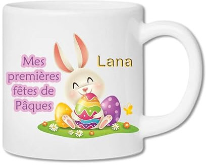 Tasse enfant résistante personnalisée – Ajoutez le prénom et un message | Cadeau original pour enfant | Plusieurs motifs | Plastique solide | 180mL (Pâques)