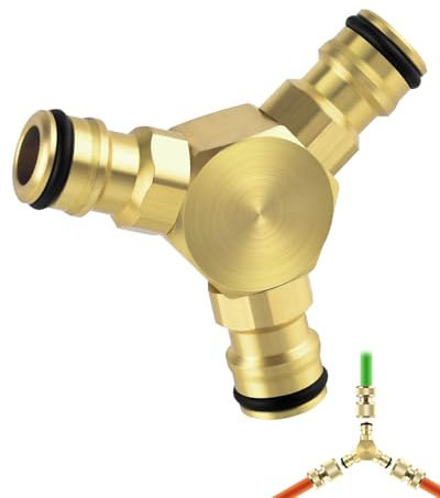 ERKOON Messing Y-Stück Abzweig-Verbinder, 1/2 Zoll Schlauchteiler, 3 Wege Wasserhahn Wasserverteiler für eine einfache Wasserteilung,Gartenschlauch Düse Connect für Küche Garten Outdoor