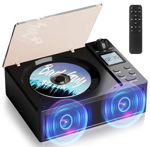 DGXWLLW Tragbarer CD-Player Boombox mit für Heim-FM-Radio, Bluetooth, CD-R/CD-RW/MP3-Wiedergabe, 4000 mAh wiederaufladbar, Dual-Stereo-Sound, Fernbedienung, USB-Anschluss, AUX-In, Kopfhöreranschluss