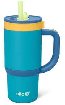 Ello Oasis 14oz Stainless Steel Toddler Tumbler with Handle & Retracting Straw, 100% Leakproof, Double-Wall Vacuum Insulated, Kids Water Bottle for School, BPA Free, Dishwasher Safe, Glacier