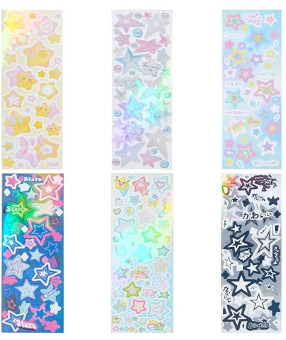 NICENEEDED 6 Blatt Bunte Sternaufkleber Sternmuster Ribbon Deko Sticker Bastel Aufkleber Sets Für Fotokarten Bastel Scrapbook Alben