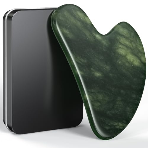 Jade Gua Sha Facial Tool – Jade Stone Guasha Tool for Face & Neck – Face Massager Tool for Lymphatic Drainage, Puffiness Reduction & Jawline Sculpting