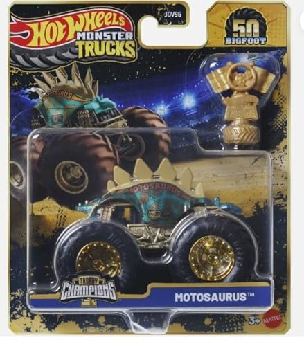 Hot Wheels Monster Trucks Motosaurus, Trophy Champions 50th Bigfoot Series, 1:64 Scale Die-Cast
