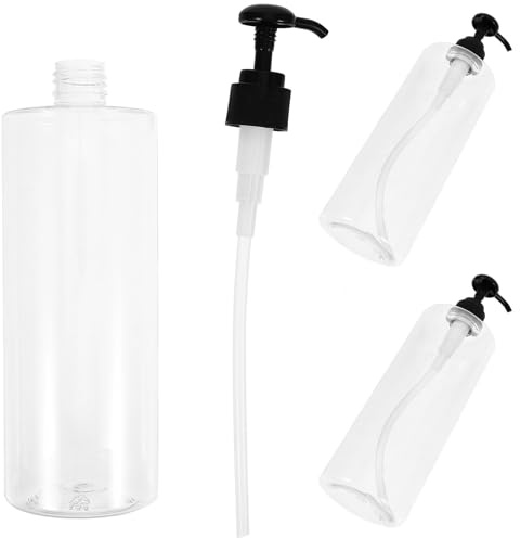 ADOCARN 3PCS Refillable Shower Gel Pump Bottles Transparent Round Shoulder Containers with Black Press Heads for Bathroom Shampoo Lotion Hand Soap Dispensers