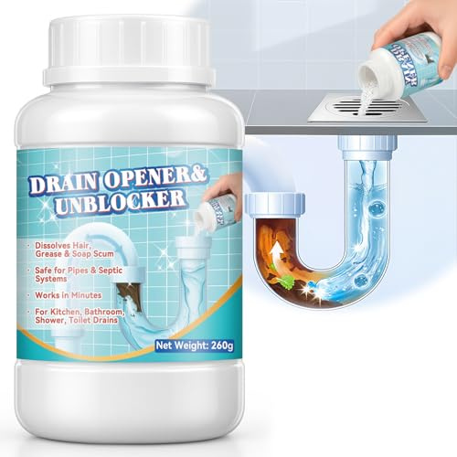 Drain Unblocker Powder, Sink Unblocker Quickly Remove Hair, Leftovers, Lipid and Blockages in Sink and Pipe, Drain Cleaner Suitable for Cleaning and Deodorizing Bathroom Drains, Kitchen and Toilet