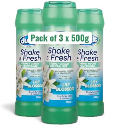 Shake & Fresh Carpet Freshener Powder - LILY BLOSSOM Scent - 3 x 500g (1.5kg Total) - Floral Odour Eliminator for Rugs, Upholstery & Car Interiors - Pet & Cooking Smell Remover - Vacuum Deodoriser