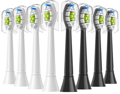 Zahnbürstenköpfe, kompatibel for Easy Clean und andere aufsteckbare Griffe | Diese Ersatzköpfe passen auf Schnappgriffe und eignen sich gut for die tägliche Reinigung(4White 4Black)