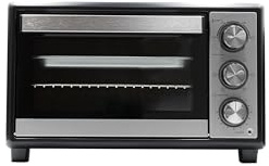 BEHOME Elektrischer Ofen mit Umluft, klein, 48 l, Temperatur bis 230 °, Timer 60 min, elektrischer Tischofen mit Grillrost, Backblech und Grillheber inklusive, antihaftbeschichtet, Doppelglas