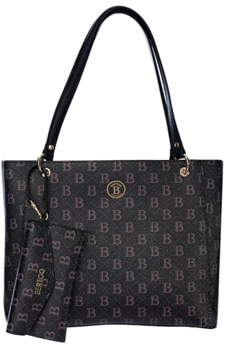 BERTOO Federica Handtasche Damen Groß - Schwarz, Kunstleder, 37x27,5x10 cm | Italienisches Design
