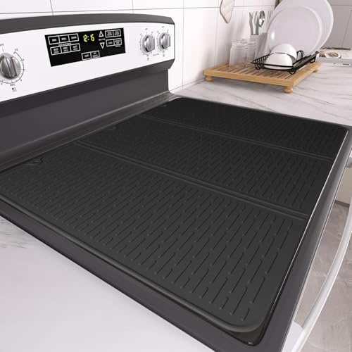 Tapete de cocina de silicona plegable 28x20, protector para cocinas de gas y eléctricas, resistente al calor, secaplatos para cocina, caravana y apartamento (Negro, 28x20)