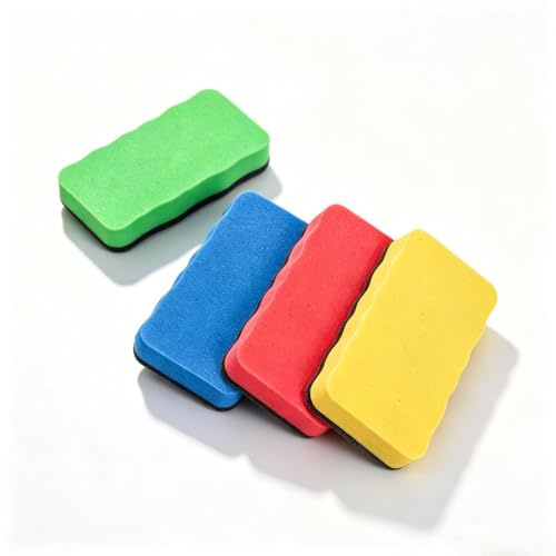 mmoonni Lot de 4 éponges magnétiques pour tableau blanc, 4 couleurs, pour le nettoyage à sec sur de nombreuses surfaces, pour tableaux blancs, tableaux blancs et verre