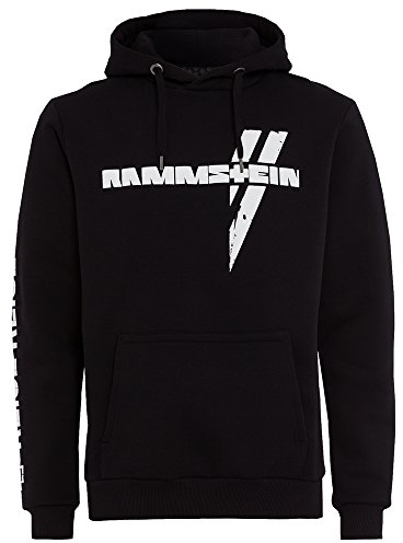 Rammstein Herren Kapuzenpullover Weisses Kreuz Offizielles Band Merchandise Fan Hoodie schwarz mit mehrfarbigem Front und Back Print (L)