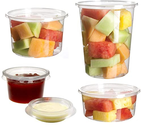 Delipak - 100 x Deli Pots With Lids - Clear Containers Fridge Dishwasher Microwave Food Safe, 2oz, 4oz, 8oz, 12oz, 16oz, 32oz (12oz)