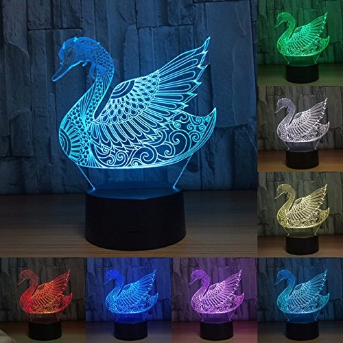 Jinson well 3D Schwan Nachtlicht Lampe optische Nacht licht Illusion 7 Farbwechsel Touch Switch Tisch Schreibtisch Dekoration Lampen perfekte mit Acryl ABS Base USB Kabel kreatives Spielzeug