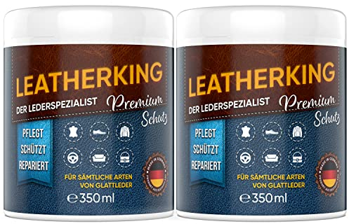 LeatherKing - Natürliche Anti-Aging Lederpflege, 350ml | Lederbalsam für Auto, Lederjacke, Handtaschen, Ledercouch, Schuhe, Pferde Sattel und vieles mehr - Premium Lederfett (2 Dosen)