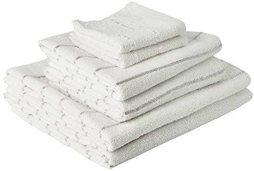 Rapport Six Piece White/Silver Striped Towel Bale 100% Cotton, 6
