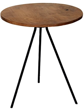 Design Beistelltisch Couchtisch Tisch Teakholz Eisen Holz Teak Tisch Rund Metall Natur Massiv Edel Sofatisch rund (Tisch - Fast rund/rund, Ø 50 cm)