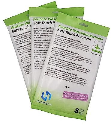 Soft Touch Premium Einmalwaschlappen Aloe Vera | 48 Stück | Feuchte Einmalwaschhandschuhe | Ideal für Reisen und Ausflüge