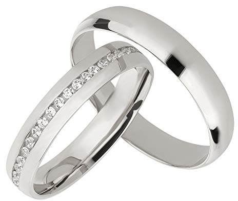 Ardeo Aurum Trauringe Damenring und Herrenring aus 375 Gold Weißgold mit Zirkonia Eheringe 4 mm Breite Paarpreis