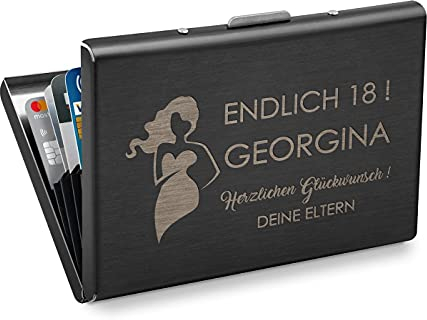 Maverton Kartenetui mit Gravur - für Kreditkarten + Visitenkarten - personalisiert - 5 Fächer - schwarz lackiert - Geburtstagsgeschenk für Frauen - Glückwünsche