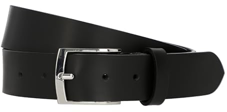Gusti Echt Leder Gürtel - Kaj Ledergürtel mit silbernen Schnalle Belt Businessgürtel Arbeitsgürtel Schlicht Damen Herren Schwarz 120cm