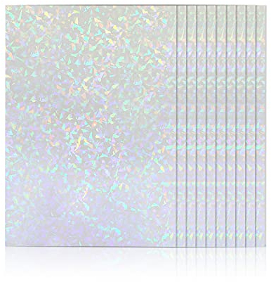 Haohai 25 Sheets Holographic Vinyl Sticker Sheets, Self Adhesive Holographic Craft Film, Holographic Laser Vinyl Sheet for Silhouette Crafts (white)