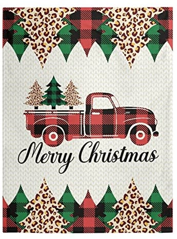 HUGS IDEA Weihnachts-Decke, Strickmuster mit Pick-Up-Taro, Leopardenmuster, Weihnachtsbaum, Winter, warm, kuschelig, Überwurf, Decke, grün/rot, kariert, lustiges Geschenk, Decken-XL