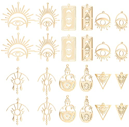 DICOSMETIC 12 Stück 6 Stile ÄGyptischer Charme Hohle Evil Eye Anhänger Auge des Horus Anhänger Golen Hohle Edelstahl Anhänger für Schmuckherstellung DIY Halskette Armband