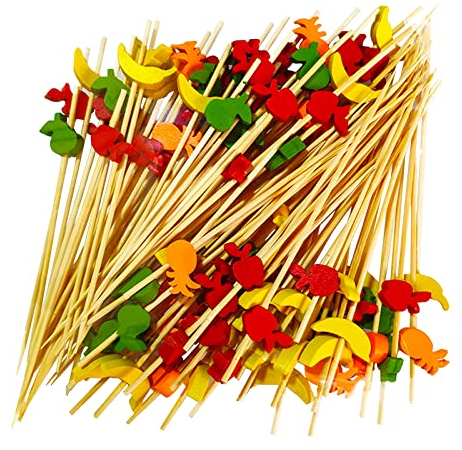 100 Stücke Cocktail Sticks Set, Holz Spieße Cocktailspieße,Fingerfood Partypicker 12 cm, für Party Geschenk Fasching Geburtstag Party, für Grillgut, Fingerfood, Obst Spieß