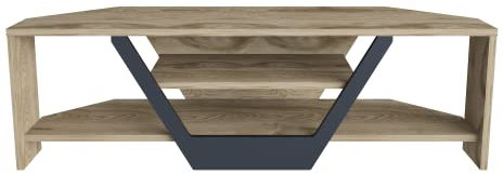 DECOROTIKA Sares Meuble TV d'angle Moderne avec étagères de Rangement Ouvertes pour Salon, Chambre à Coucher, Meuble TV – Oud et Noir