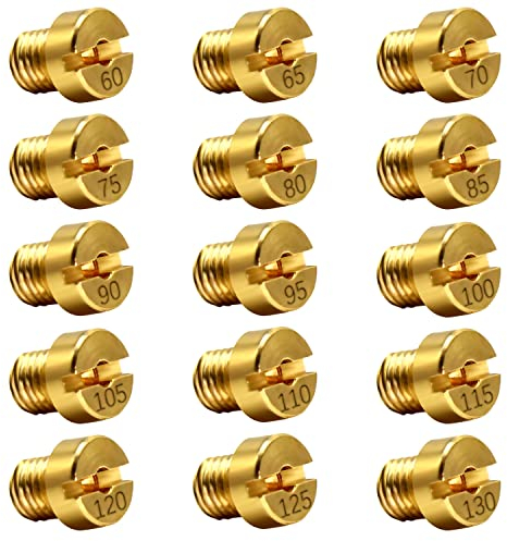 Vergaser Düsen, 15 PCS M6 Vergaser Düse Hauptdüsenset Satz, für 12mm - 17,5mm Dellorto Vergaser für Roller Motorrad Schaltmoped, 60, 65, 70, 75, 80, 85, 90, 95, 100, 105, 110, 115, 120, 125, 130