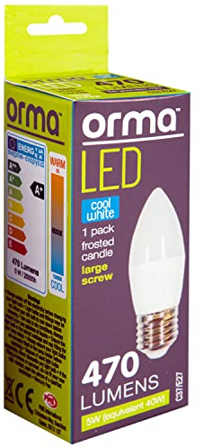 VFM - Cool White Candle 5W Screw Base Large Led Frosted E27 Light Bulb - Orma