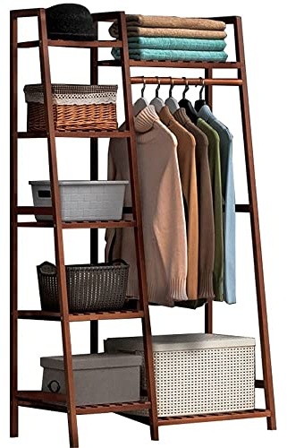 Garderobenständer Bambus Kleiderständer, kleiderständer Holz mit ablage offener kleiderschrank System, Freistehender Garderobenständer Zur Kleideraufbewahrung, Bis 100KG Belastbar