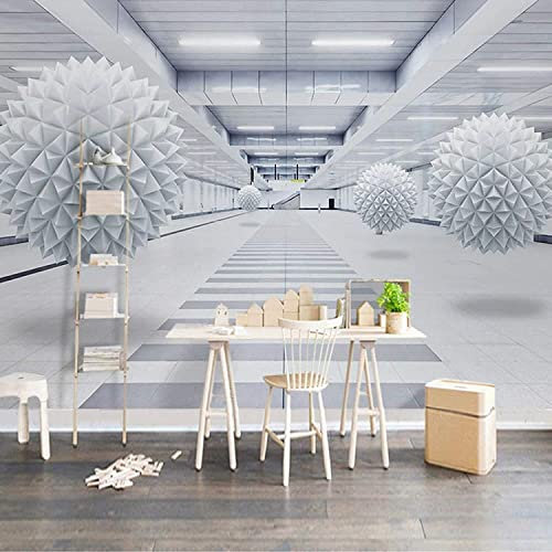Tapete 3D Wandbild Selbstklebend Wandbild Mehrere Größen Architekturraum Kreative Runde Kugel Tapete Wandbild Selbstklebend Fototapete Cafe Restaurant Wandaufkleber Moderne Kunst 350x256cm
