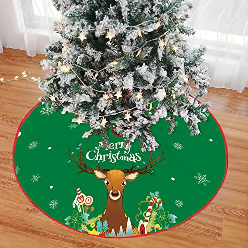 Odot Weihnachtsbaum Decke Rund, Kreative Weihnachtsbaum RockTannenbaumdecke, Weihnachtsbaum Unterlage Christbaumständer für Weihnachtsdeko Neujahr (48Zoll,Grüne Hirsche)