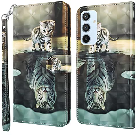 GLANDOTU Handyhülle für Samsung Galaxy A54 5G Lederhülle [Standfunktion] [Magnetverschluss] Stoßfest Flip PU Leder Cover Case Klapphülle Samsung A54 5G Schutzhülle - Katze & Tiger