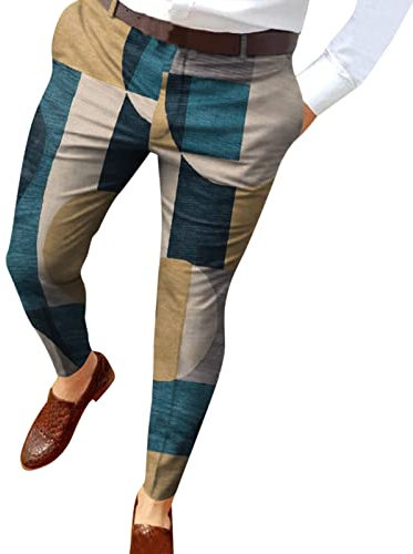 Pantalon à carreaux pour homme - Pantalon de travail - Pantalon chino slim - Pantalon de survêtement - Pantalon long en tissu - Coupe droite - Stretch - Motif à carreaux - Pantalon chino pour