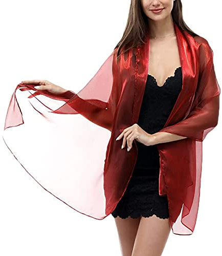 NiceYnn Chiffon-Organza-Schal, für Abendkleider, Damen, Übergröße, 170 x 72 cm, durchsichtig, glatt, seidig, Schal, Hochzeit, formelle Party, dunkelrot, One size