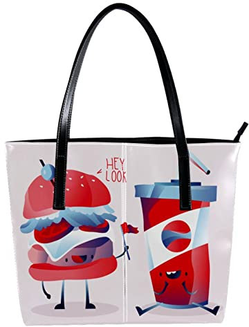 Personalisierte Handtasche mit Hamburger und Cola-Charakter, PU-Leder, Tragetasche, mehrfarbig