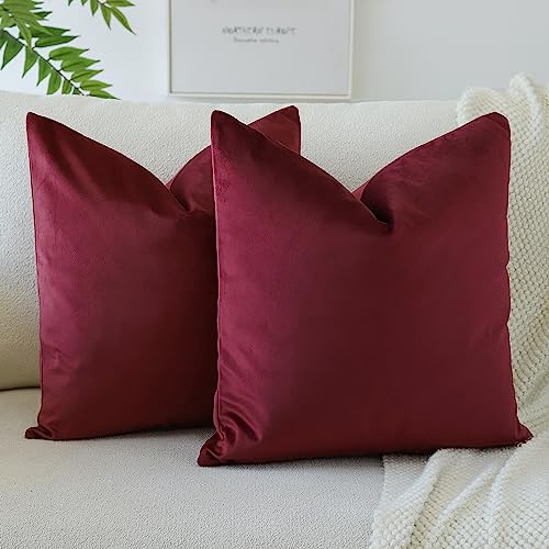 JOTOM Samt Kissenbezug Kissenhülle Sofakissen Dekokissen Kissenbezüge für Sofa Wohnzimmer Schlafzimmer 2er Set 45x45 cm Bordeaux